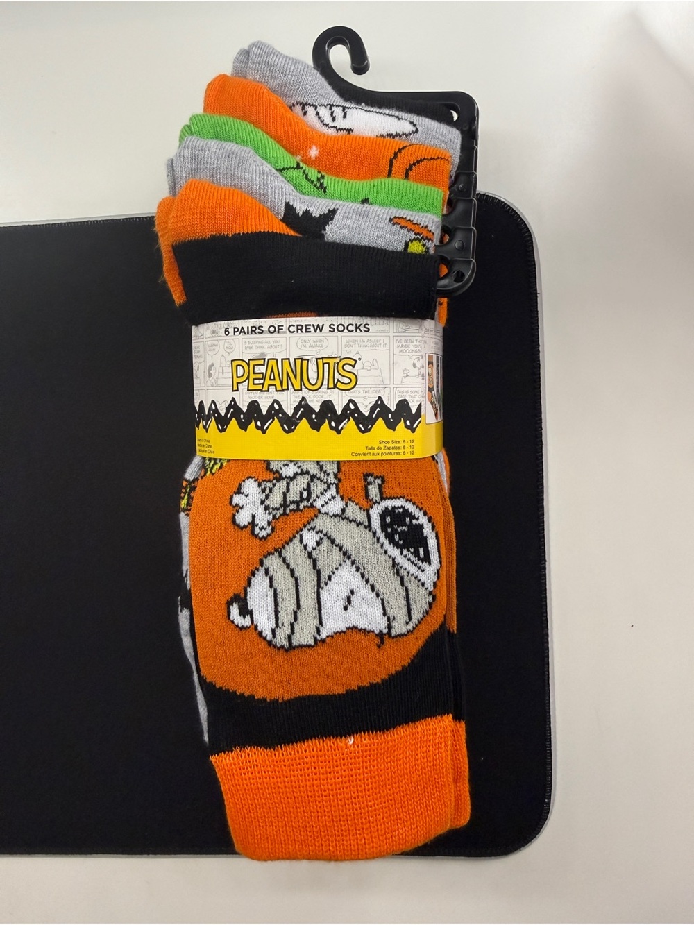 Peanuts Halloween Snoopy Woodstock Crew Socks 6 Pair Pack Mens Shoe Size 6-12